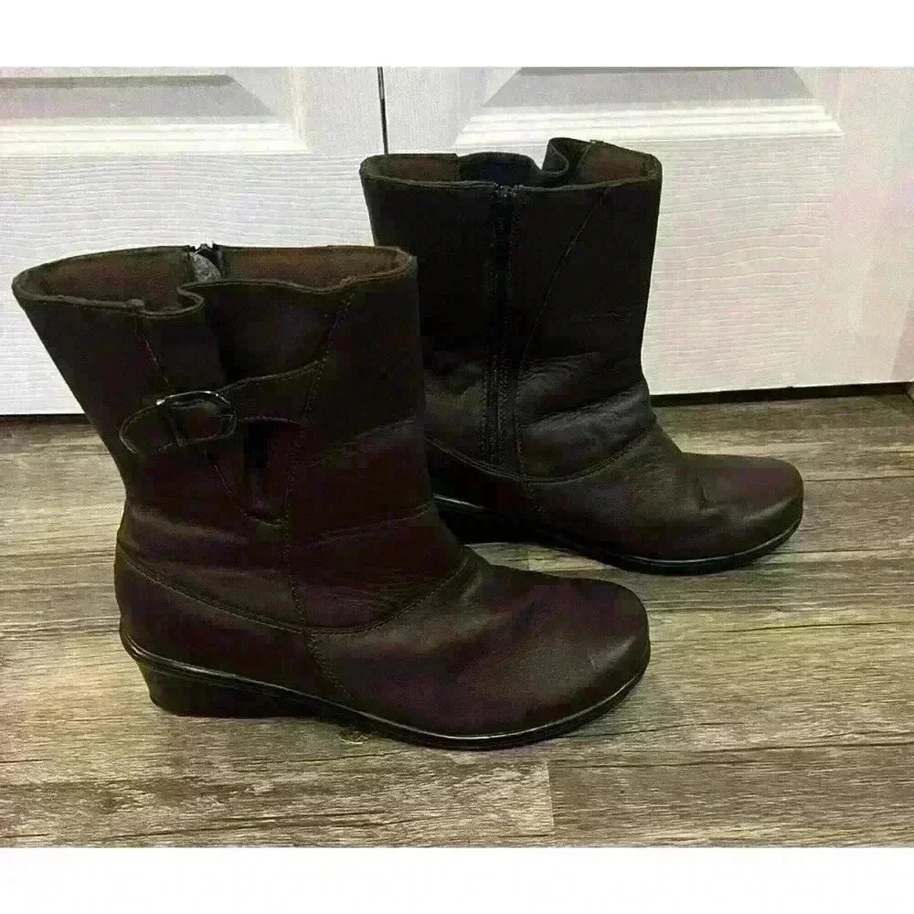 Propet Leather Fashion Boots Sz 10 Side Zip Wedge